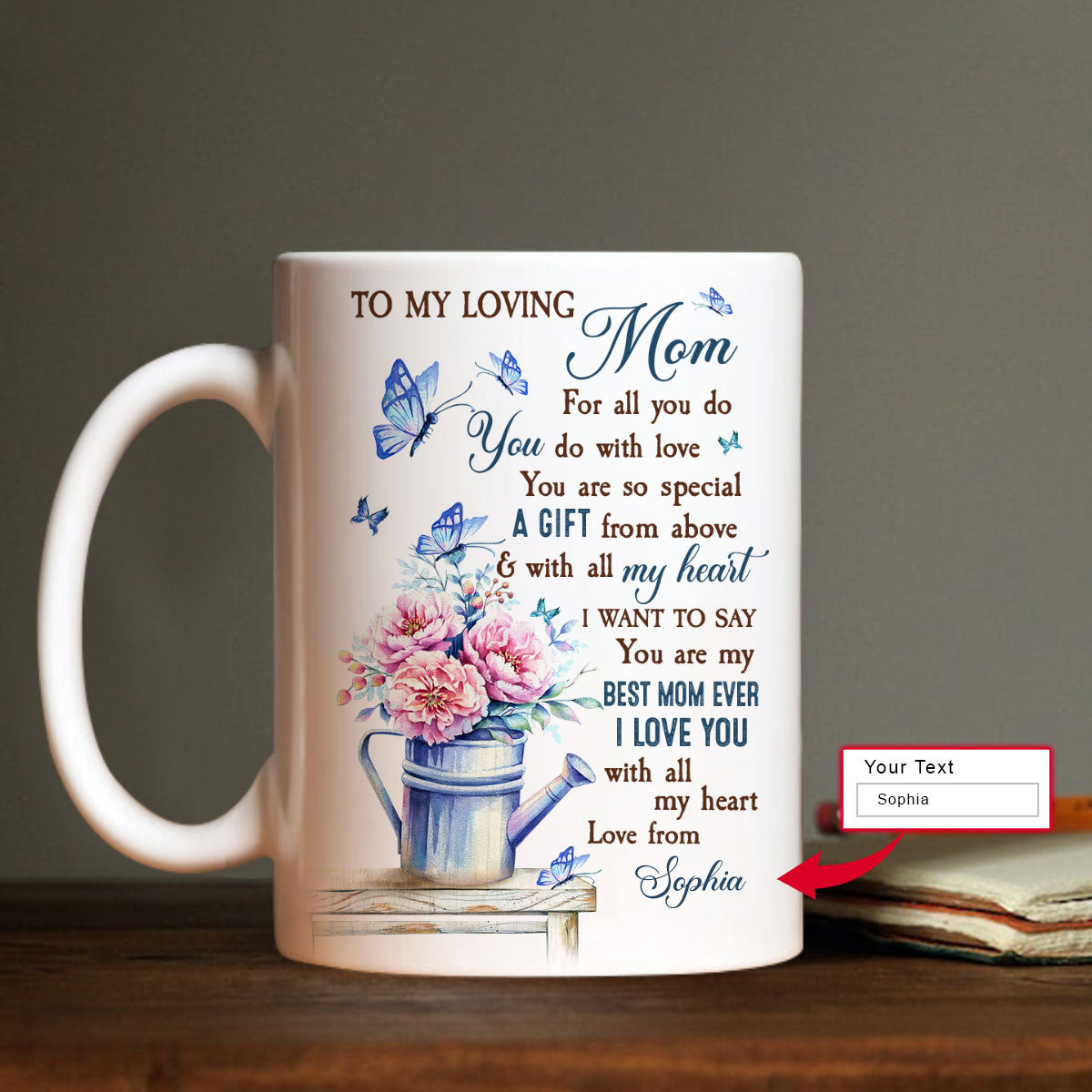 Gift For Mom Personalized Mug - Daughter to mom, Pink carnation, Purple butterfly Mug - Custom Gift For Mother's Day, Presents for Mom