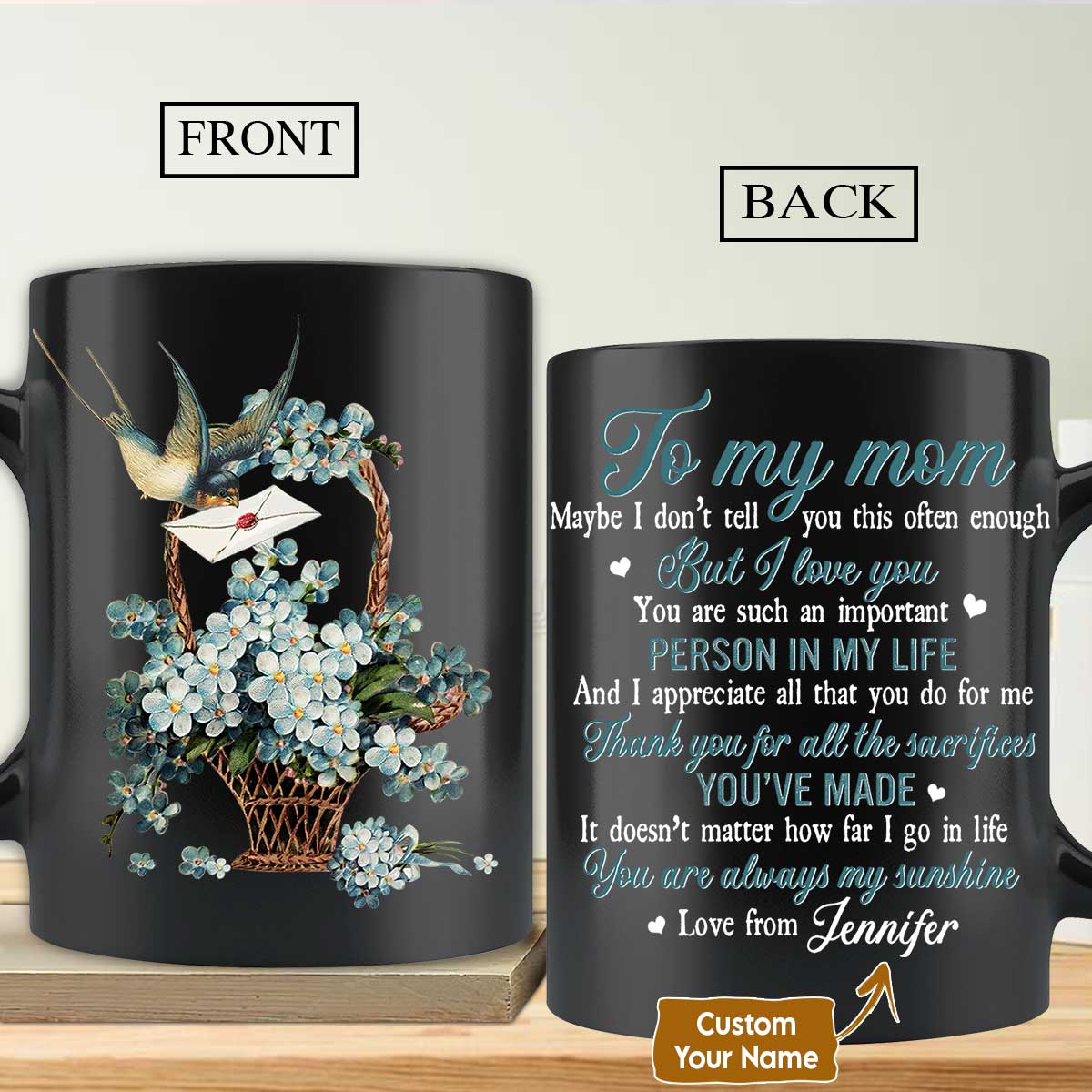Gift For Mom Personalized Mug - Son to mom, Cherry blossom flowers, White letter Mug - Custom Gift For Mother's Day, Presents for Mom