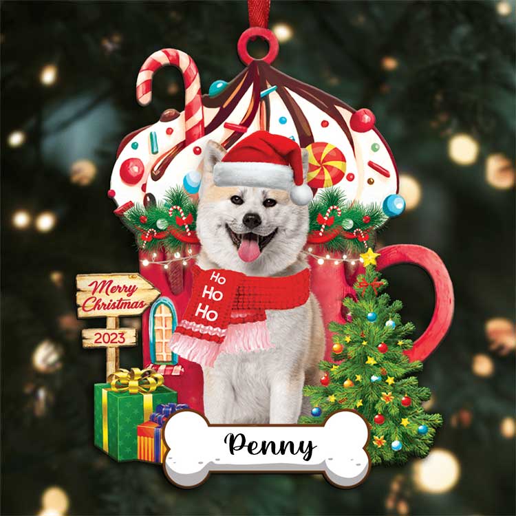 Akita Inu Dog Merry Christmas 2023 Ornament Custom Name, Custom Shape Ornament for Christmas, Ornament for Dog Lover