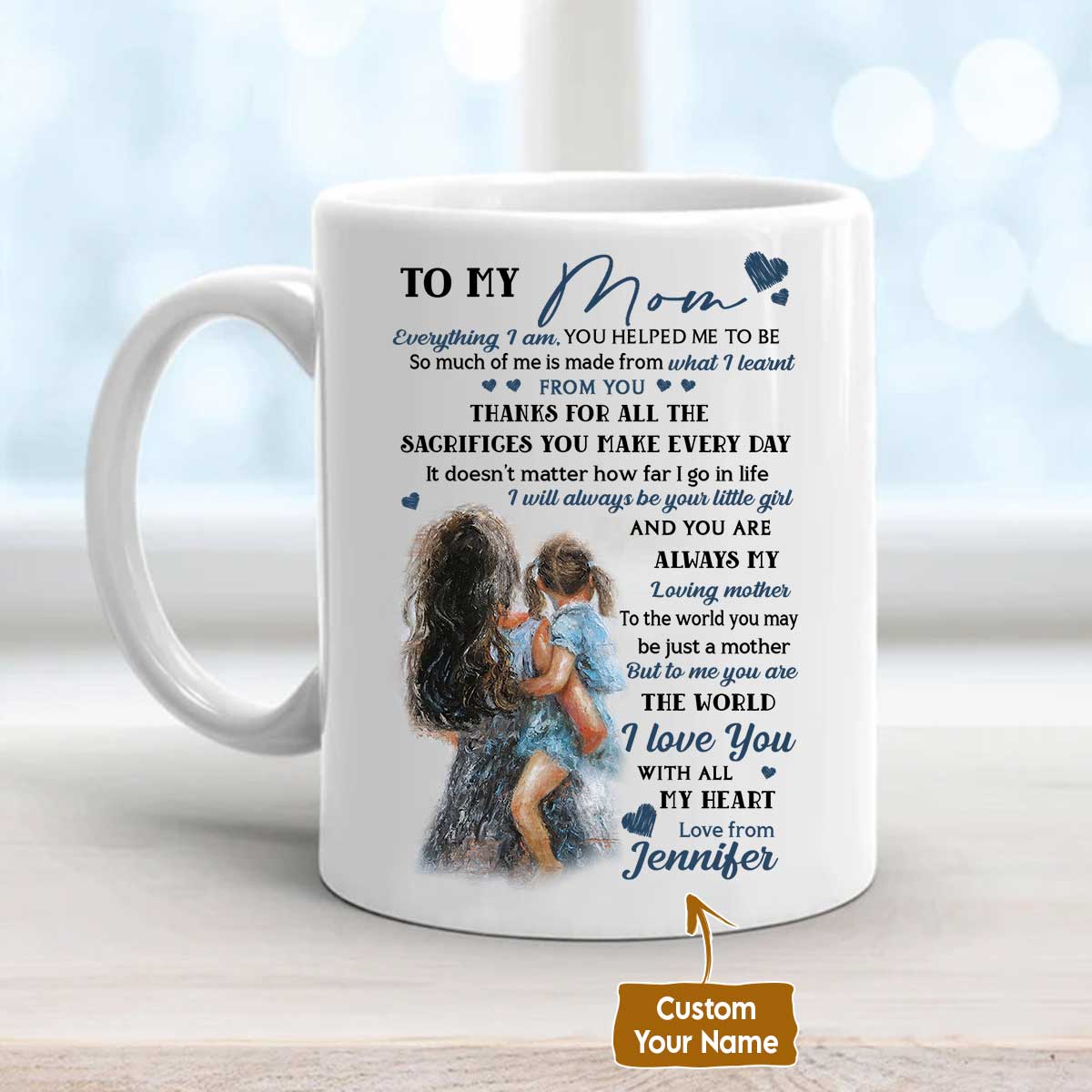 Gift For Mom Personalized Mug - Daughter to mom, Little girl, Blue heart Mug - Custom Gift For Mother's Day, Presents for Mom