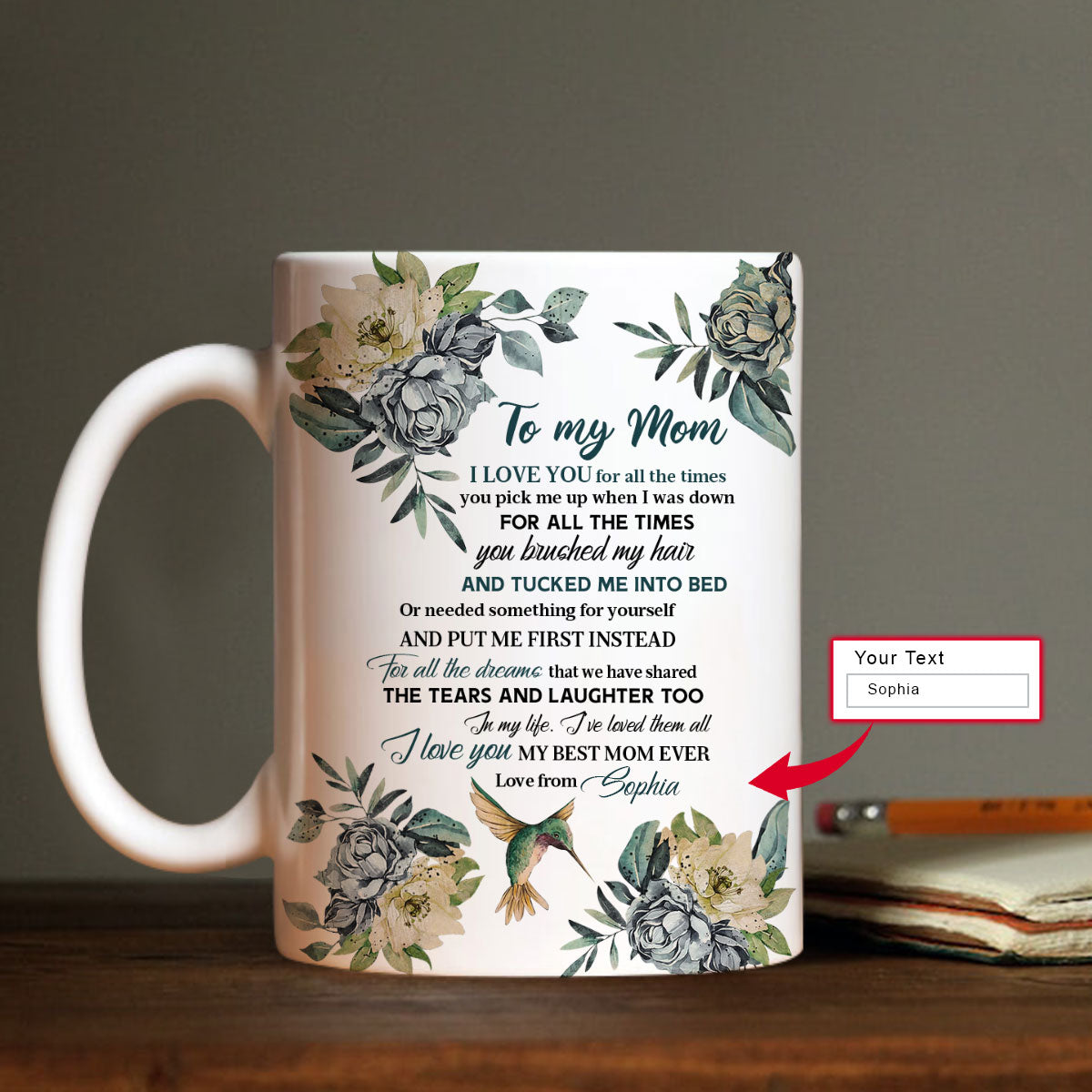 Gift For Mom Personalized Mug - Daughter to mom, Hummingbird, Vintage painting Mug - Custom Gift For Mother's Day, Presents for Mom