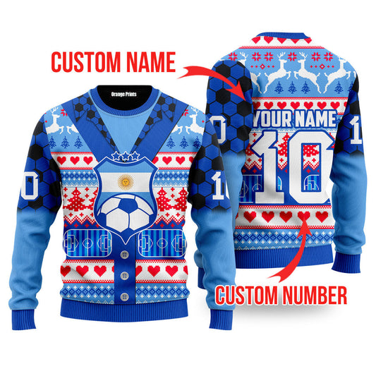 Argentina Football Custom Name Ugly Christmas Sweaters For Men & Women