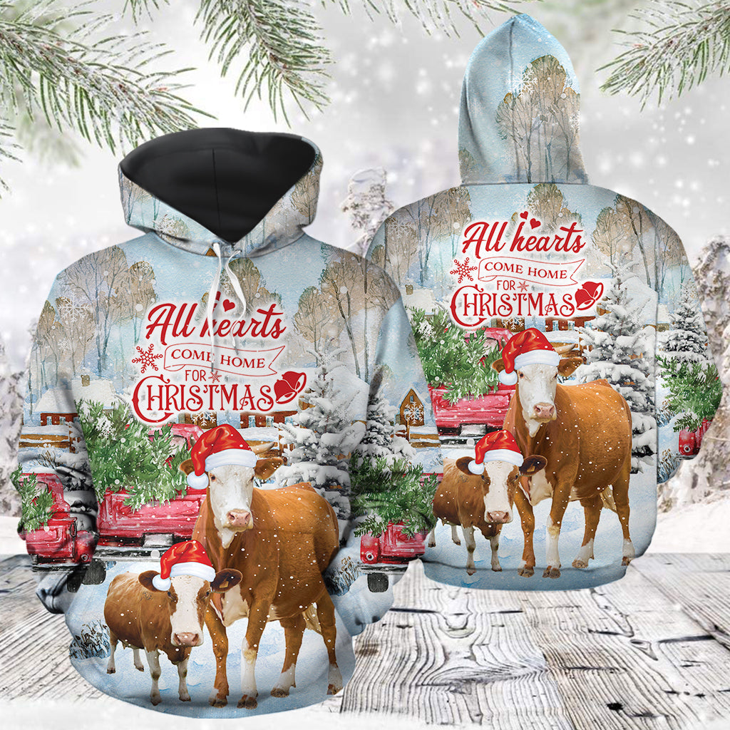 Cow Christmas Pullover Premium Hoodie All Hearts Come Home Outfit For Men And Women On Christmas New Year Autumn Winter