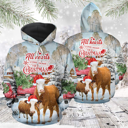 Cow Christmas Pullover Premium Hoodie All Hearts Come Home Outfit For Men And Women On Christmas New Year Autumn Winter