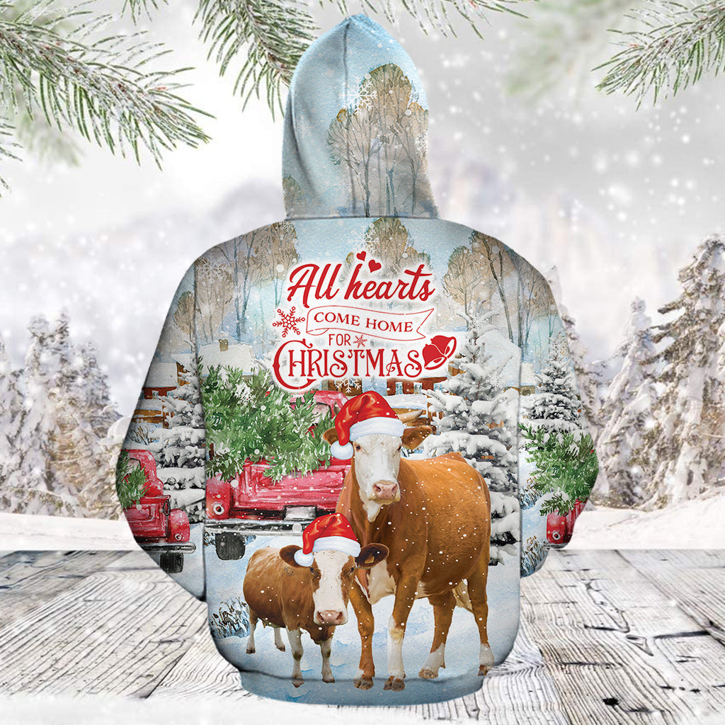 Cow Christmas Pullover Premium Hoodie All Hearts Come Home Outfit For Men And Women On Christmas New Year Autumn Winter