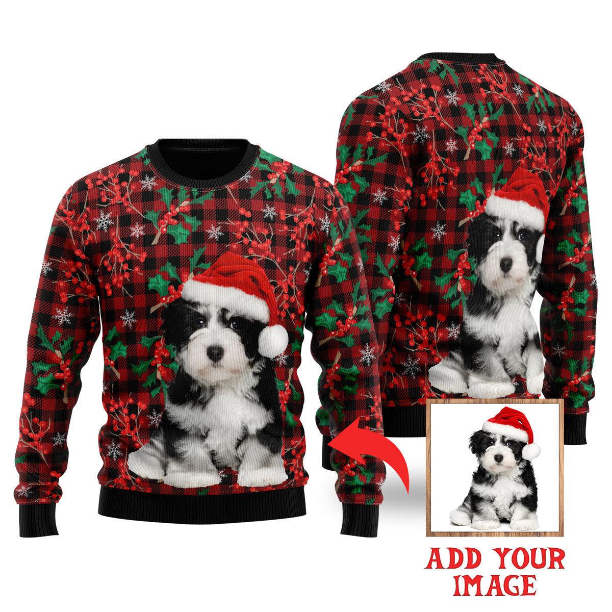 Custom Funny Pet Face On Red Fancy Xmas Custom Sweater, Ugly Sweater For Men & Women, Perfect Outfit For Christmas New Year Autumn Winter