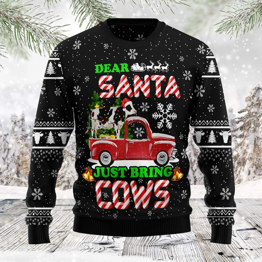 Cow & Red Truck Christmas Dear Santa Just bring Cows, Ugly Sweater For Men & Women, Perfect Outfit For Christmas New Year Autumn Winter