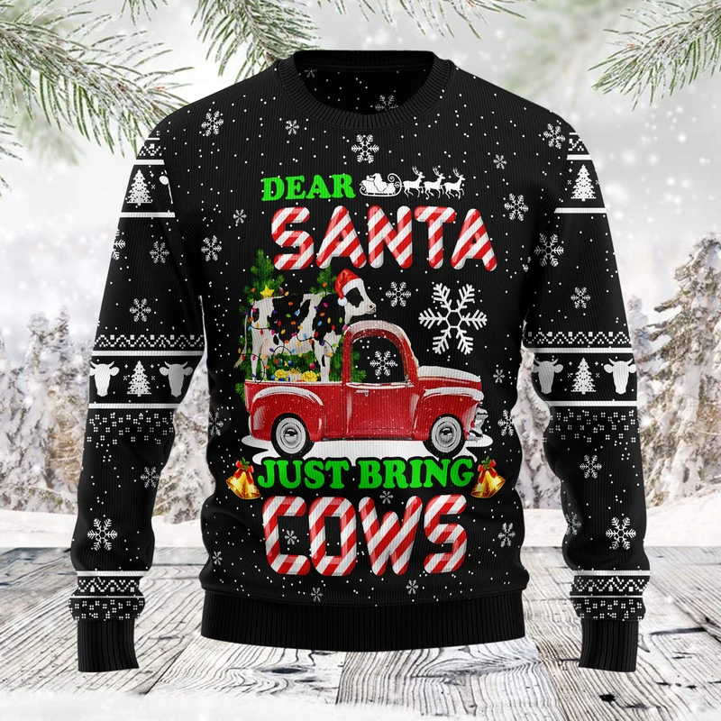 Cow & Red Truck Christmas Dear Santa Just bring Cows, Ugly Sweater For Men & Women, Perfect Outfit For Christmas New Year Autumn Winter