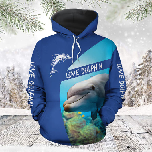 Love Dolphin Blue Sea Pullover Premium Hoodie, Perfect Outfit For Men And Women On Christmas New Year Autumn Winter