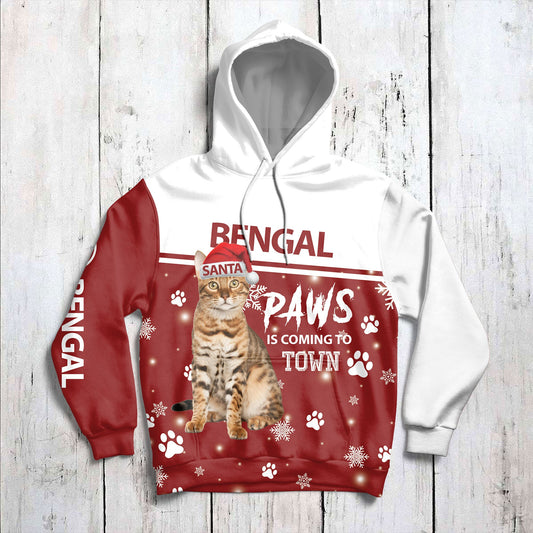 Bengal Cat Pullover Premium Hoodie Bengal Paws Is Coming To Town, Perfect Outfit For Men And Women On Christmas New Year Autumn Winter