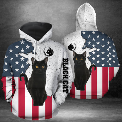 Black Cat US Flag Pullover Premium Hoodie, Perfect Outfit For Men And Women On Christmas New Year Autumn Winter