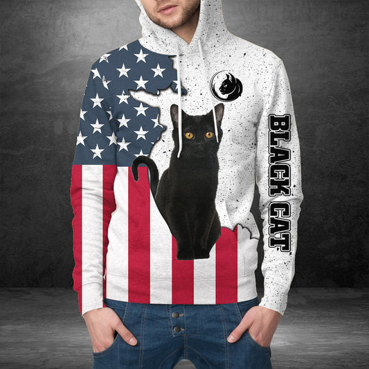 Black Cat US Flag Pullover Premium Hoodie, Perfect Outfit For Men And Women On Christmas New Year Autumn Winter