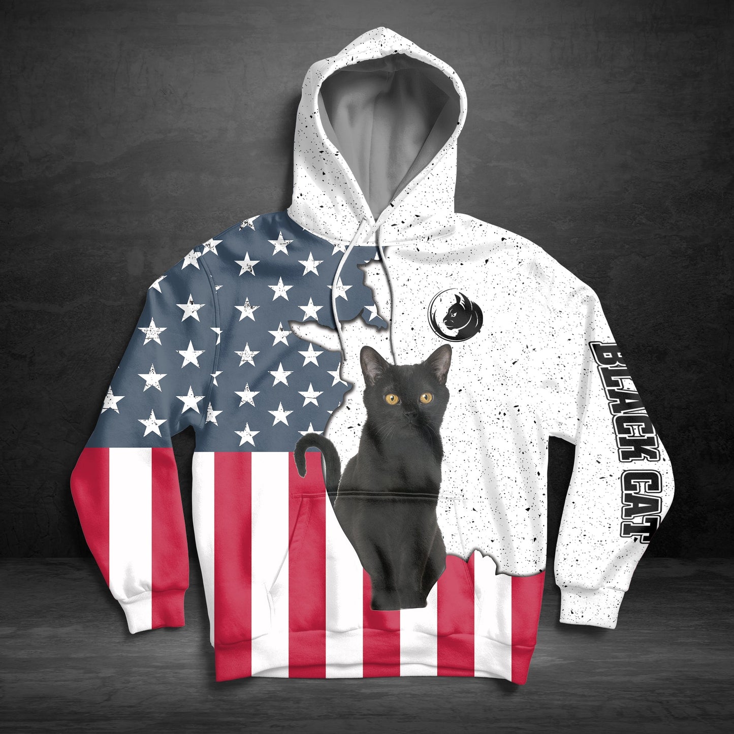 Black Cat US Flag Pullover Premium Hoodie, Perfect Outfit For Men And Women On Christmas New Year Autumn Winter