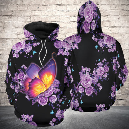 Pink Flower Butterfly Pullover Premium Hoodie, Perfect Outfit For Men And Women On Christmas New Year Autumn Winter