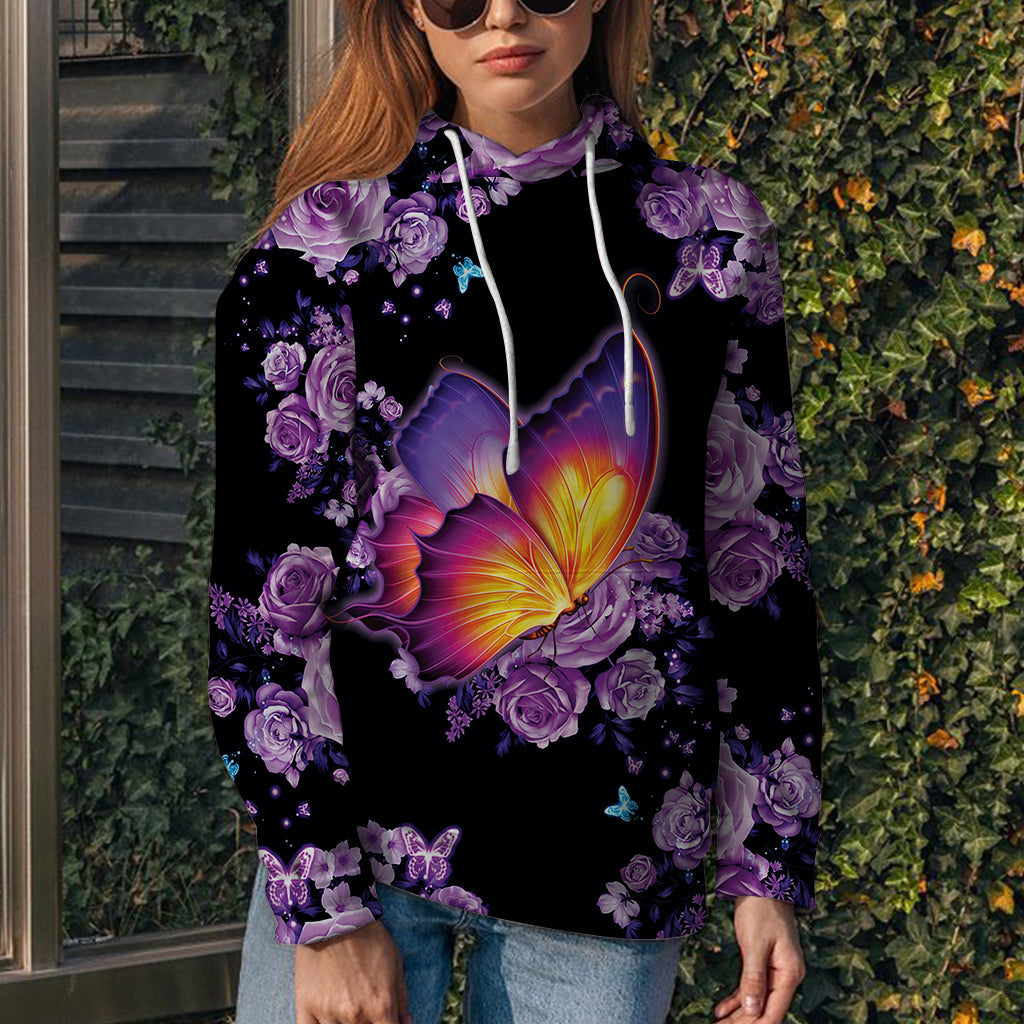 Pink Flower Butterfly Pullover Premium Hoodie, Perfect Outfit For Men And Women On Christmas New Year Autumn Winter