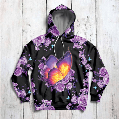 Pink Flower Butterfly Pullover Premium Hoodie, Perfect Outfit For Men And Women On Christmas New Year Autumn Winter