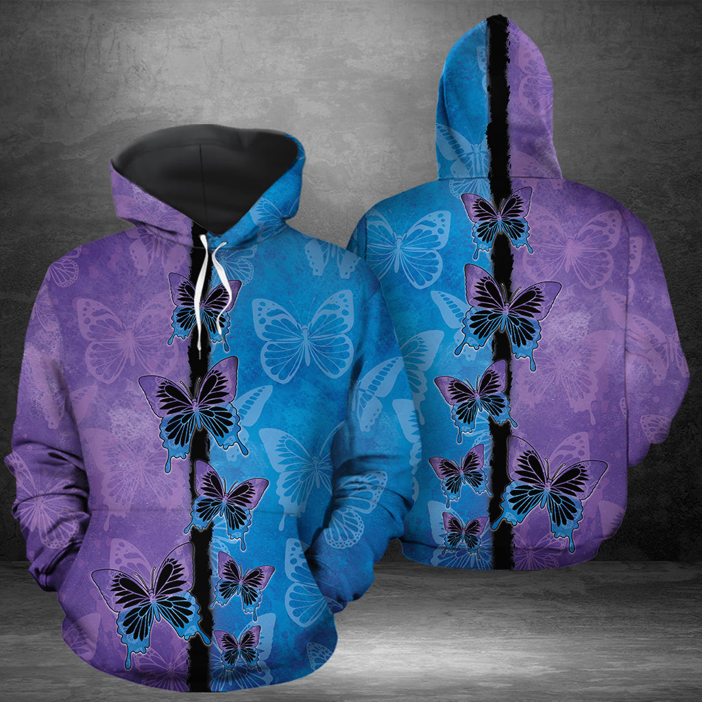 Purple Blue Butterfly Pullover Premium Hoodie, Perfect Outfit For Men And Women On Christmas New Year Autumn Winter