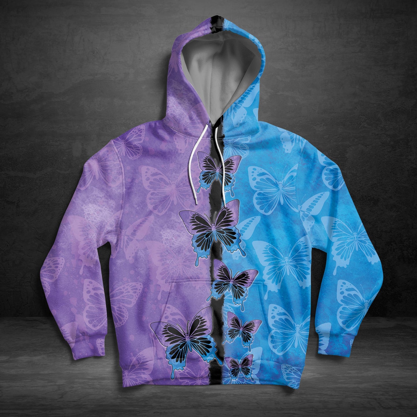 Purple Blue Butterfly Pullover Premium Hoodie, Perfect Outfit For Men And Women On Christmas New Year Autumn Winter