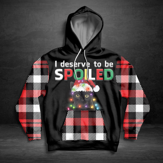 Black Cat Pullover Premium Hoodie I Deserve To Be Spoiled, Perfect Outfit For Men And Women On Christmas New Year Autumn Winter