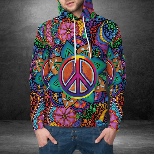 Hippie Peace Sign Mandala Pullover Premium Hoodie, Perfect Outfit For Men And Women On Christmas New Year Autumn Winter