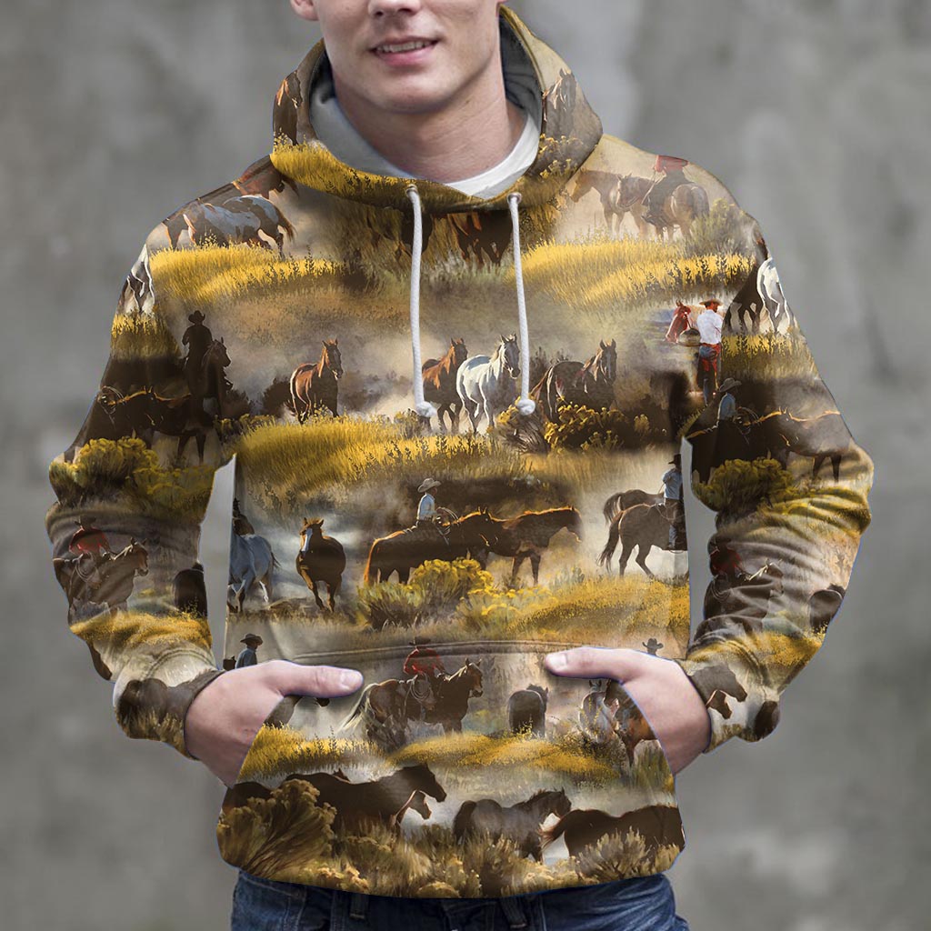 Horse and Cowboy Pullover Premium Hoodie, Perfect Outfit For Men And Women On Christmas New Year Autumn Winter