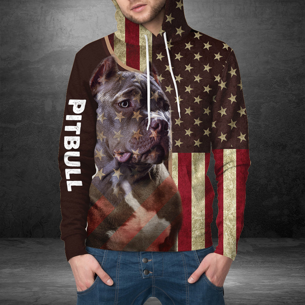 Pitbull American Flag Pattern Pullover Premium Hoodie, Perfect Outfit For Men And Women On Christmas New Year Autumn Winter