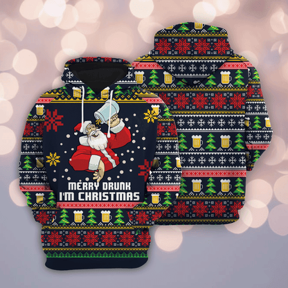 Merry Drunk Im christmas Pullover Premium Hoodie, Perfect Outfit For Men And Women On Christmas New Year Autumn Winter