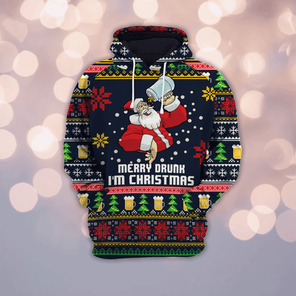 Merry Drunk Im christmas Pullover Premium Hoodie, Perfect Outfit For Men And Women On Christmas New Year Autumn Winter