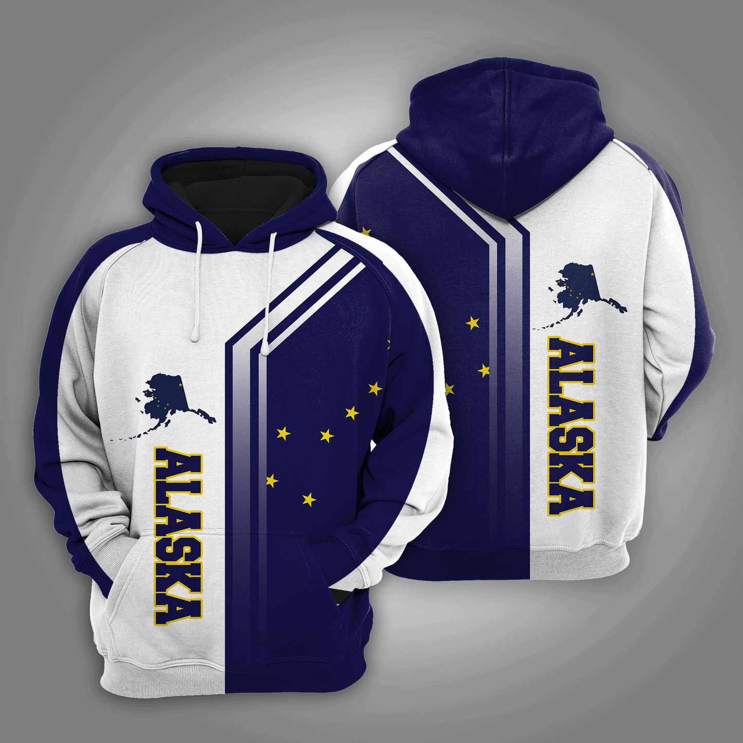 Blue White Alaska Flag Map Pullover Premium Hoodie, Perfect Outfit For Men And Women On Christmas New Year Winter