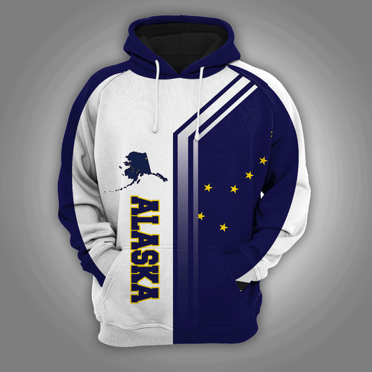 Blue White Alaska Flag Map Pullover Premium Hoodie, Perfect Outfit For Men And Women On Christmas New Year Winter