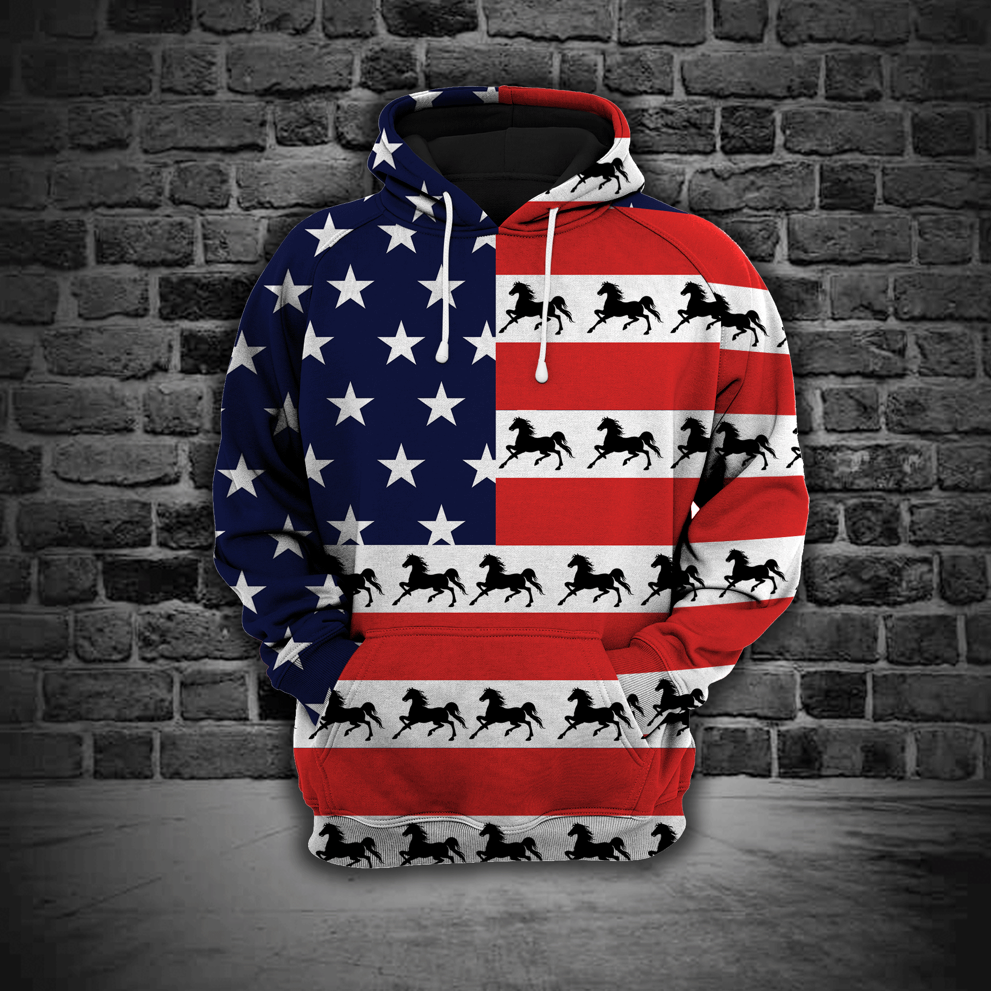 Horse American Flag Pullover Premium Hoodie, Perfect Outfit For Men And Women On Christmas New Year Autumn Winter