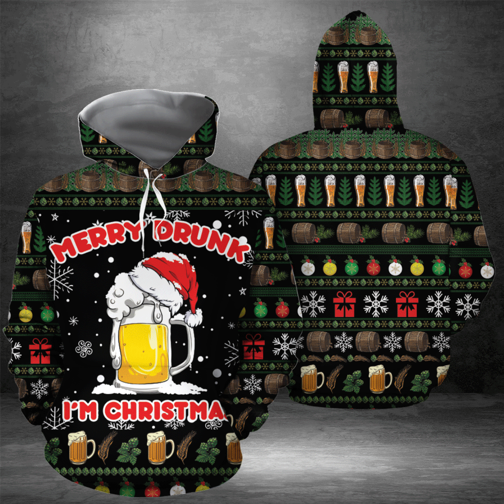 Beer Christmas Pullover Premium Hoodie Merry Drunk I'm Christmas, Perfect Outfit For Men And Women On Christmas New Year Autumn Winter