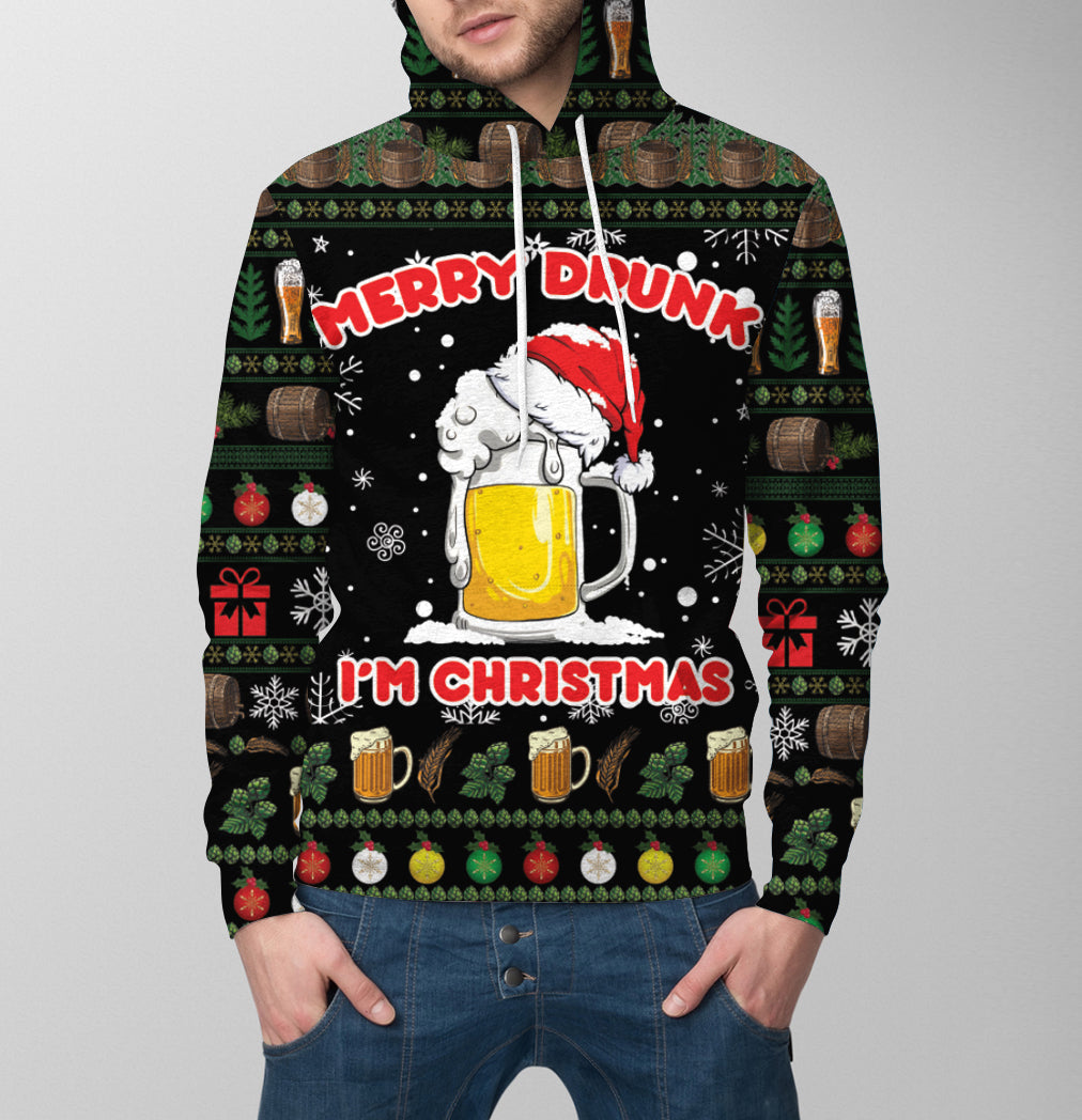 Beer Christmas Pullover Premium Hoodie Merry Drunk I'm Christmas, Perfect Outfit For Men And Women On Christmas New Year Autumn Winter