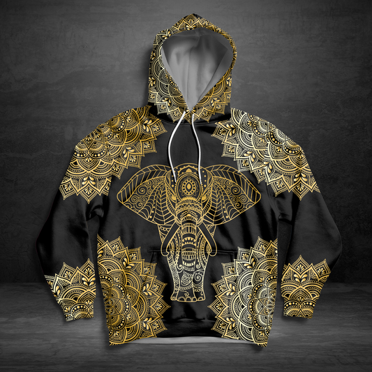 Elephant Gold Mandala Pullover Premium Hoodie, Perfect Outfit For Men And Women On Christmas New Year Autumn Winter