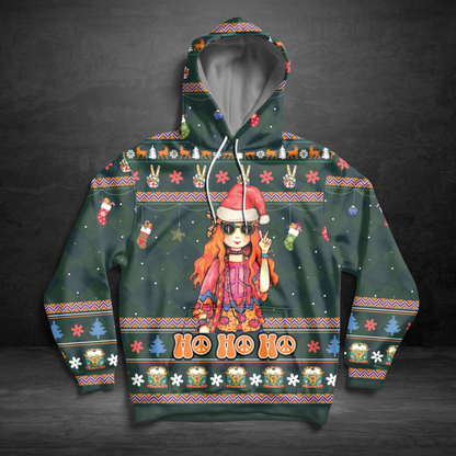 Hippie Girl Christmas Pullover Premium Hoodie Hohoho, Perfect Outfit For Men And Women On Christmas New Year Autumn Winter