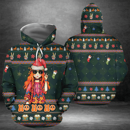 Hippie Girl Christmas Pullover Premium Hoodie Hohoho, Perfect Outfit For Men And Women On Christmas New Year Autumn Winter