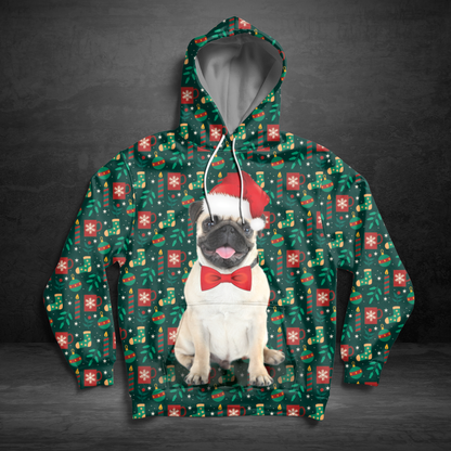 Pug Christmas Hat Pullover Premium Hoodie, Perfect Outfit For Men And Women On Christmas New Year Autumn Winter