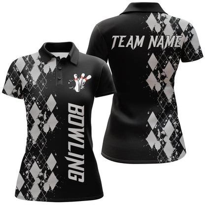 Bowling Custom Women Polo Shirt - Custom Name Argyle Pattern Personalized Bowling Polo Shirt - Gift For Friend, Family, Bowling Lovers - Amzanimalsgift