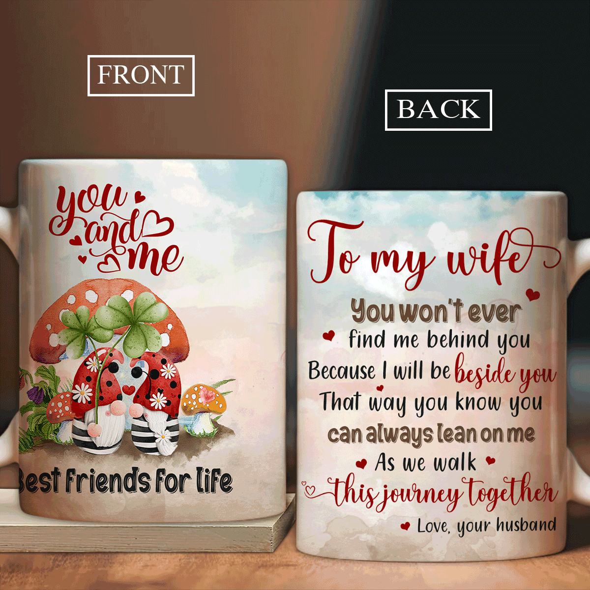 Couple AOP Mug - Anniversary, Valentine's Day Gift For Husband, Wife, Partner, Couple - Cute Gnome Couple, To My Wife Best Friend For Life Mug