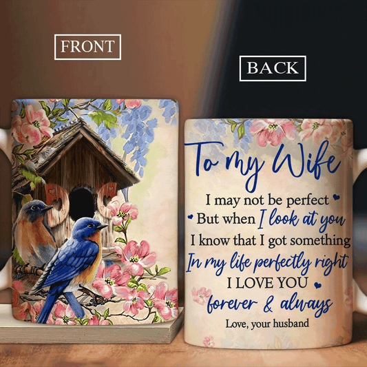 Couple AOP Mug - Anniversary, Valentine's Day Gift For Husband, Wife, Partner, Couple - Eastern Bluebird, To My Wife I Love You Forever & Always