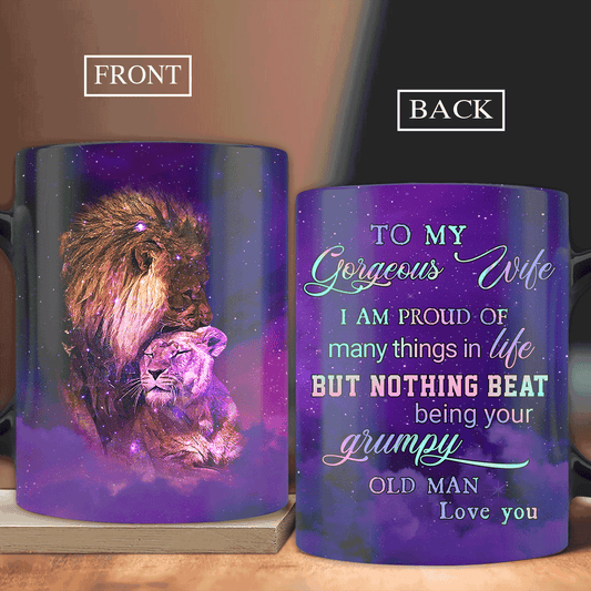 Couple AOP Mug - Anniversary, Valentine's Day Gift For Husband, Wife, Partner, Couple - Lion Mug, To My Wife, Nothing Beat Being Your Grumpy