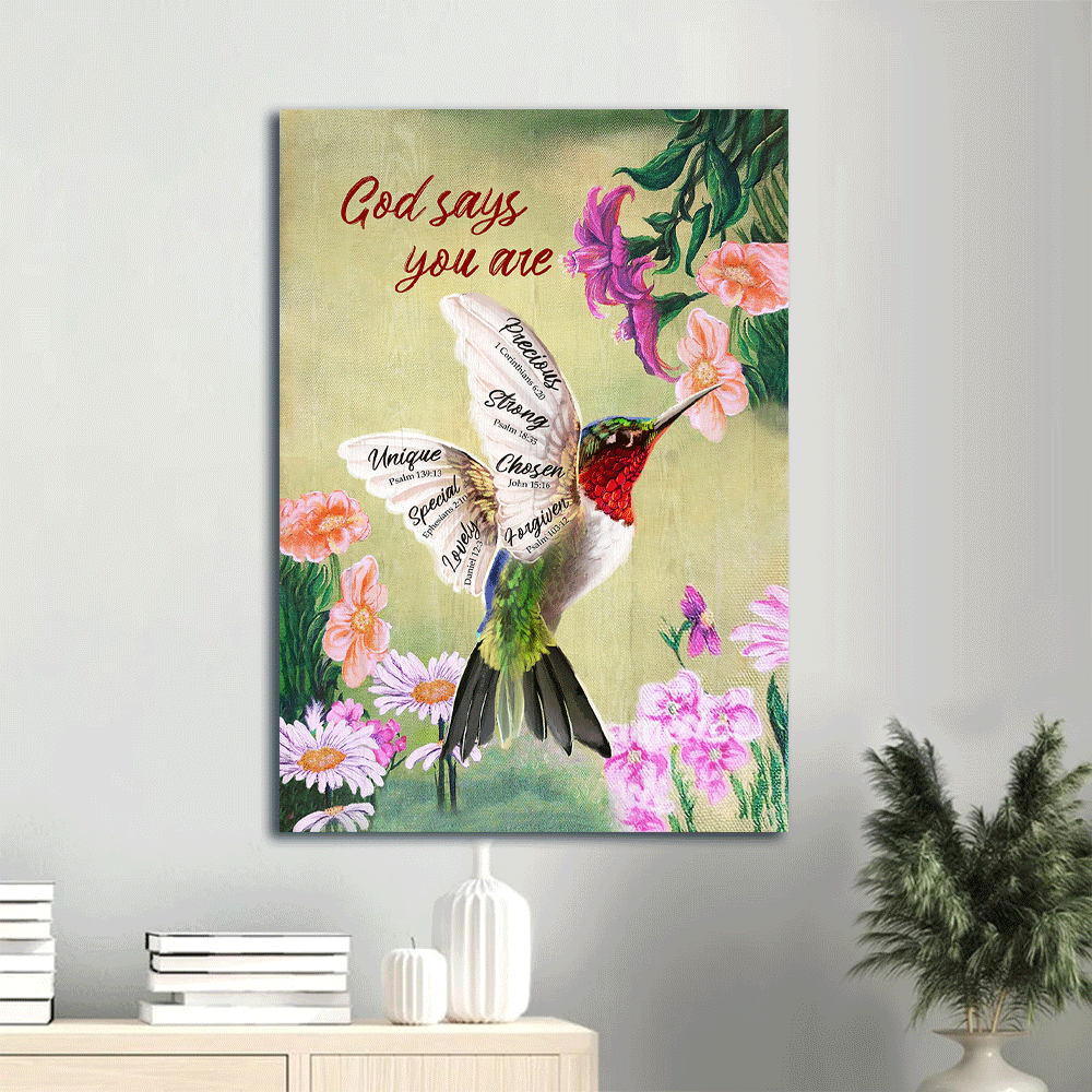 Jesus Portrait Canvas - Hummingbird painting, By the flowers, God says you are canvas - Gift for Christian, Friends, Family