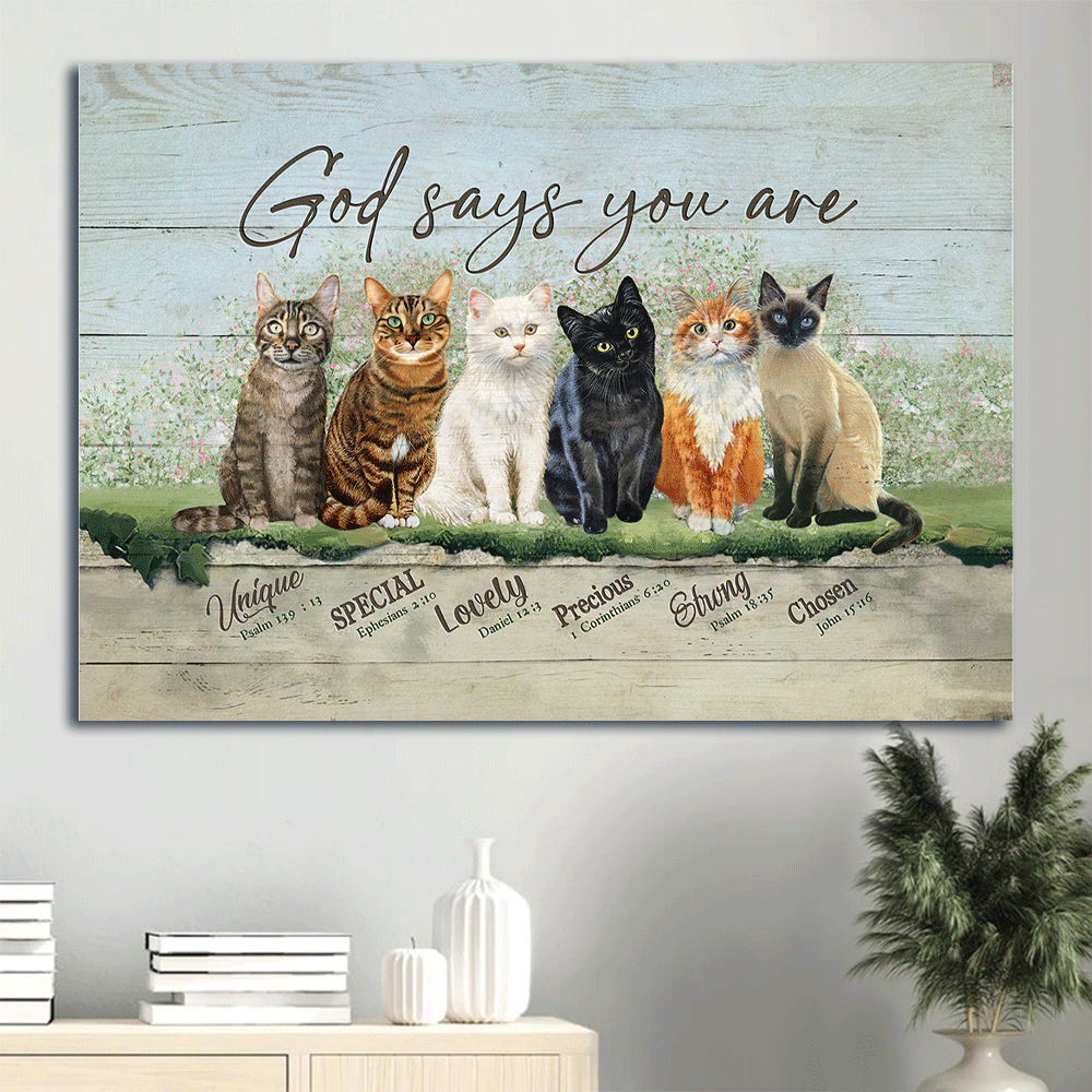 Jesus Landscape Canvas- Cats drawing- Gift for Christian, Cat lover - God says you are - Landscape Canvas Prints, Wall Art