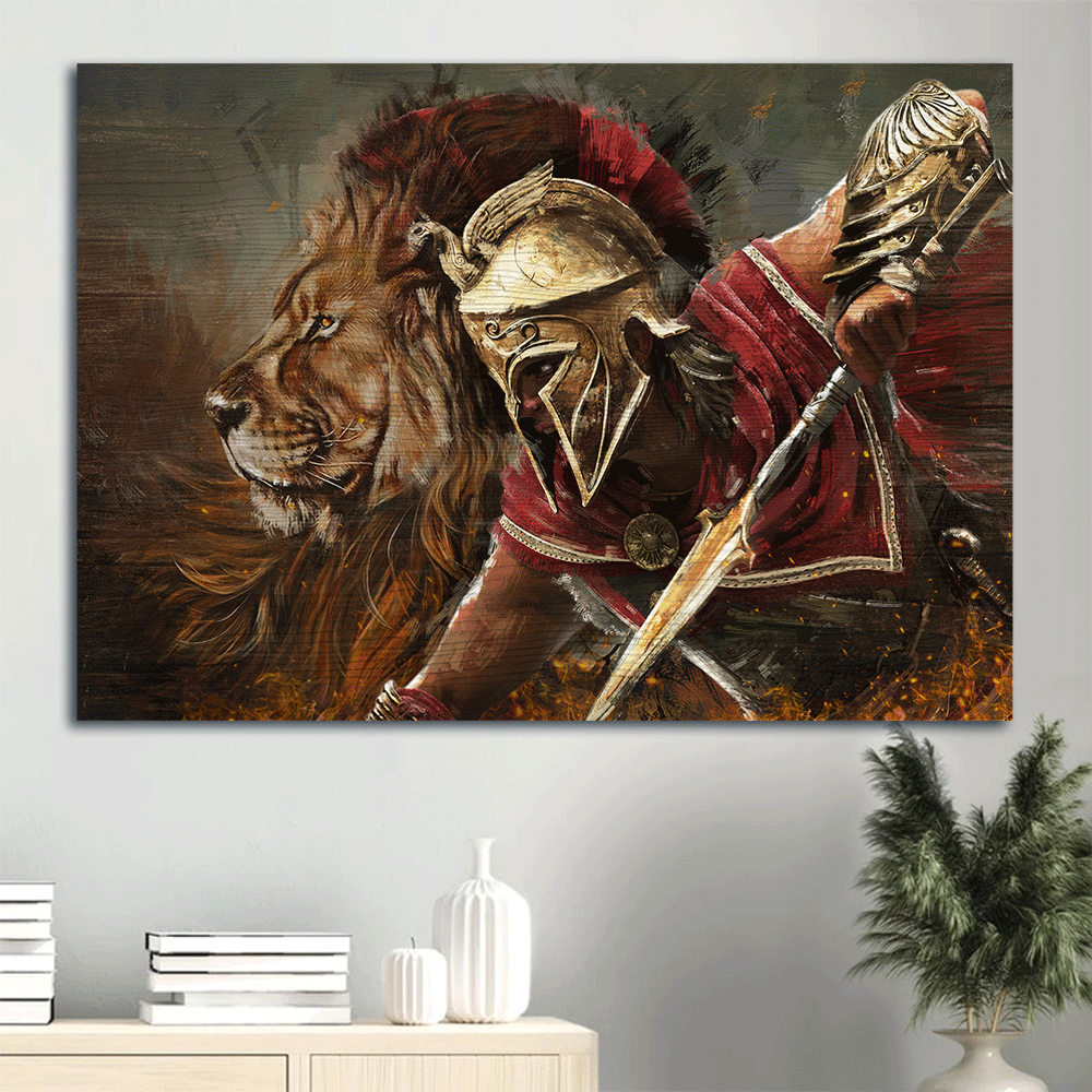 Jesus Landscape Canvas- Lion of Judah, Helmet of salvation, Great painting, A brave warrior of God- Gift for Christian - Landscape Canvas Prints, Christian Wall Art