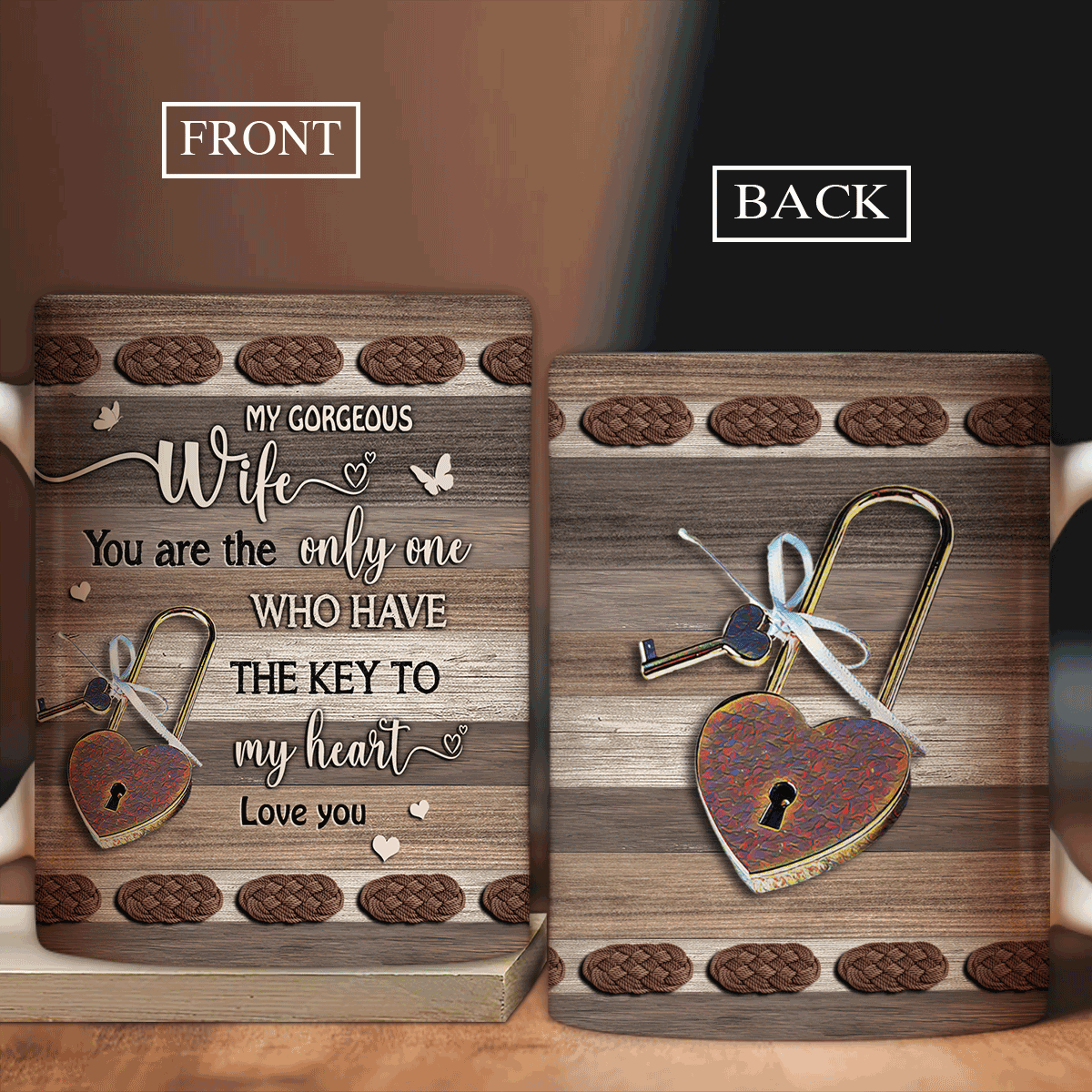 Couple AOP Mug - To my wife, The lock Couple AOP Mug - Gift For wife - You are the only one who have the key to my heart Couple AOP Mug