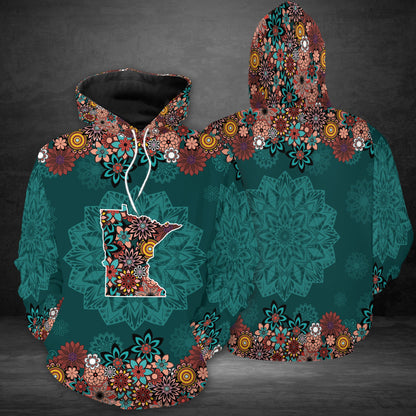Minnesota Floral Mandala Pullover Premium Hoodie, Perfect Outfit For Men And Women On Christmas New Year Autumn Winter