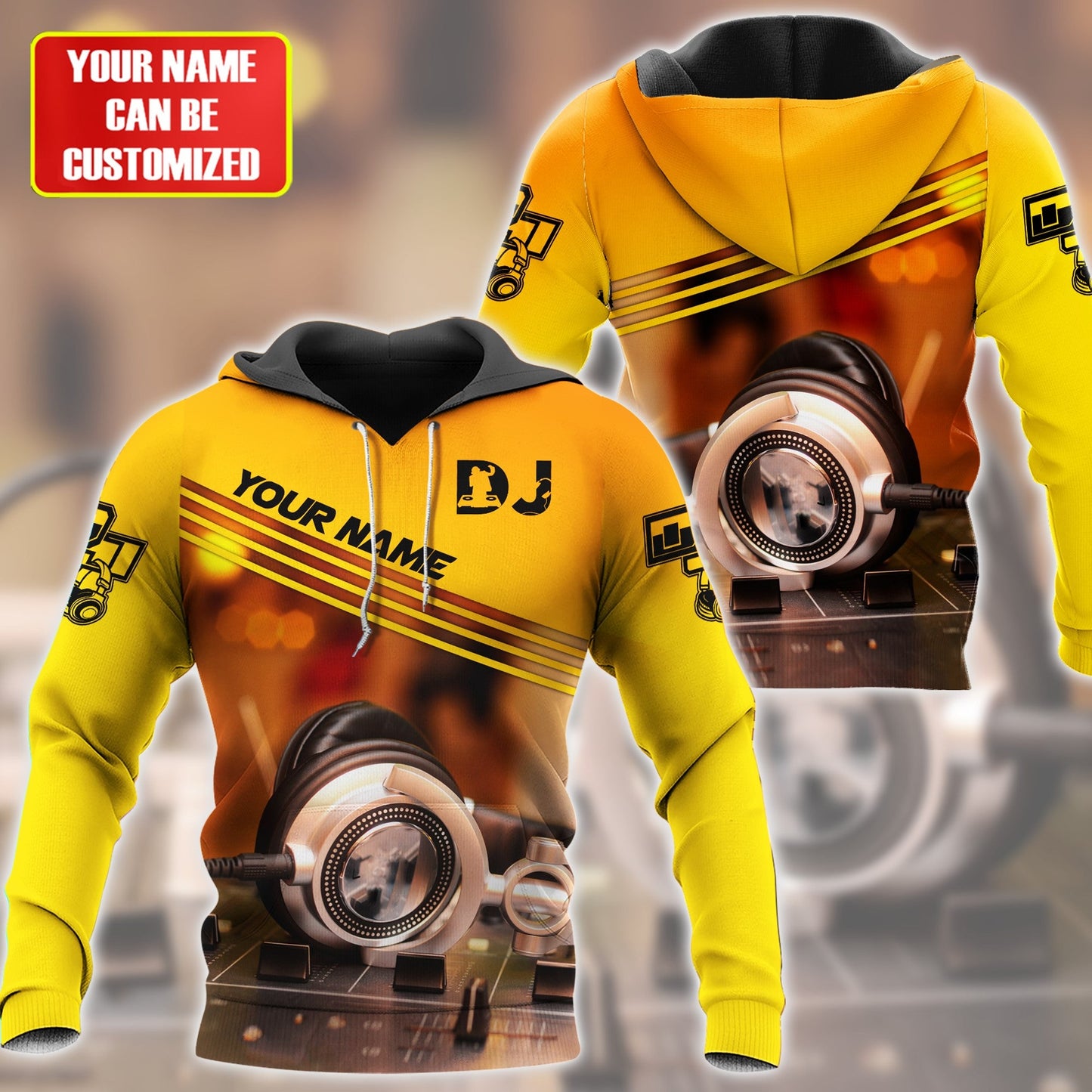 Personalized Name Disc Jockey Hoodie - Custom Name DJ Hoodie, Deejay Gear Yellow Hoodie, Perfect DJ Hoodie for Men & Women