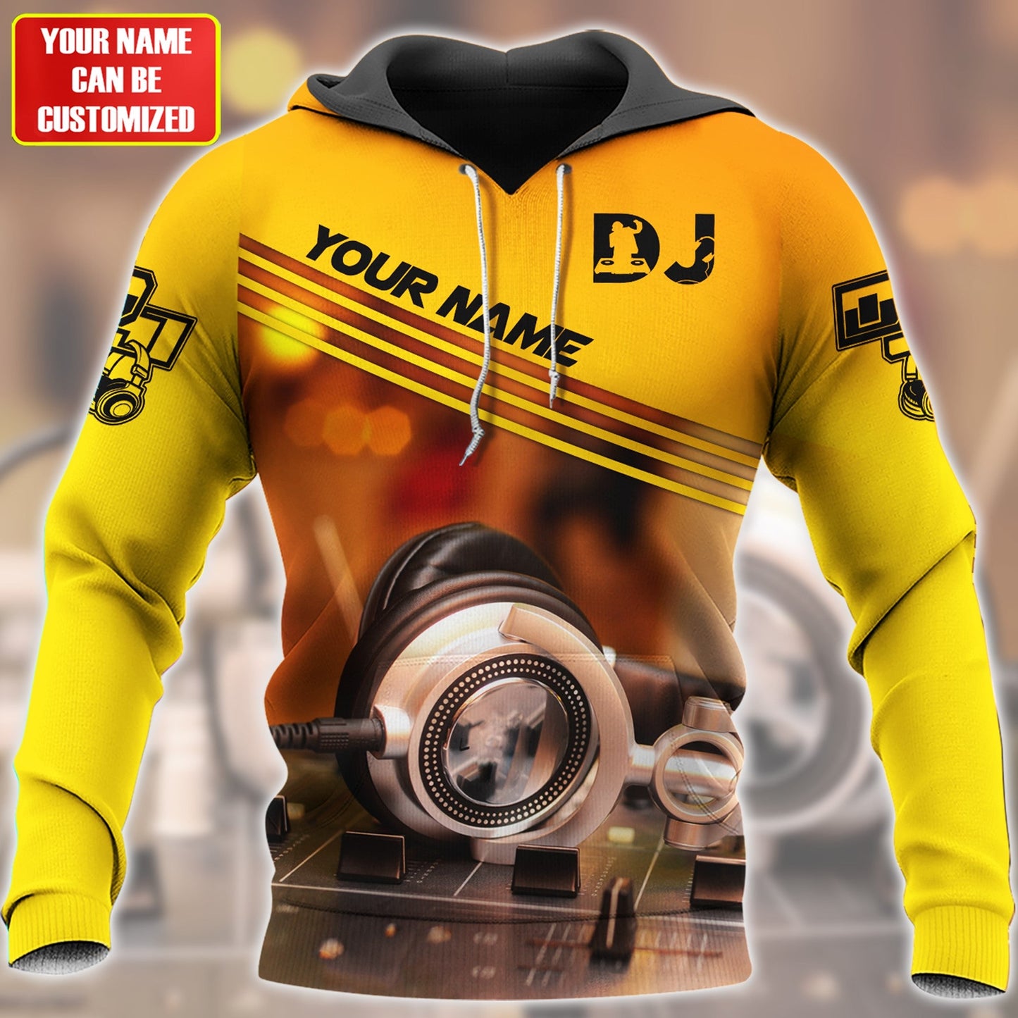 Personalized Name Disc Jockey Hoodie - Custom Name DJ Hoodie, Deejay Gear Yellow Hoodie, Perfect DJ Hoodie for Men & Women