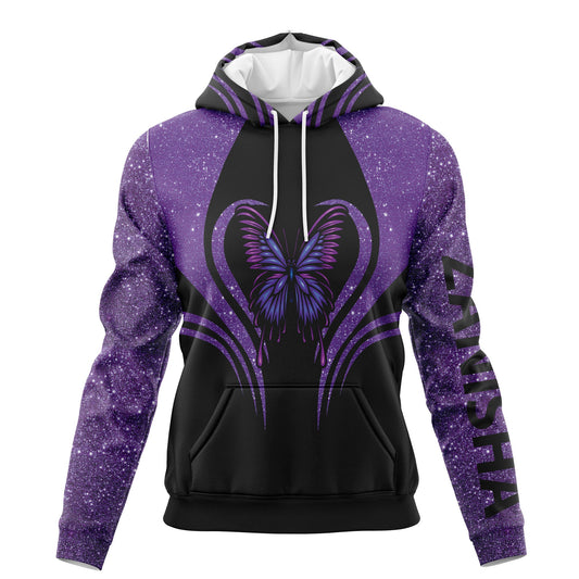 Custom Name Purple Butterfly Pullover Premium Hoodie, Perfect Outfit For Men And Women On Christmas New Year Autumn Winter