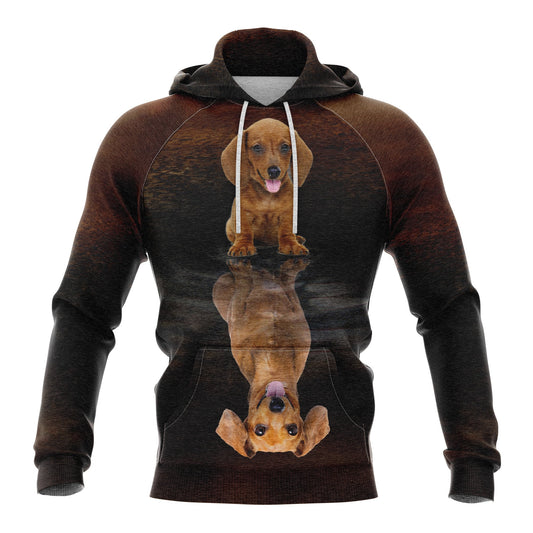 Cute Dachshund Reflection Pullover Premium Brown Hoodie, Perfect Outfit For Men And Women On Christmas New Year Autumn Winter